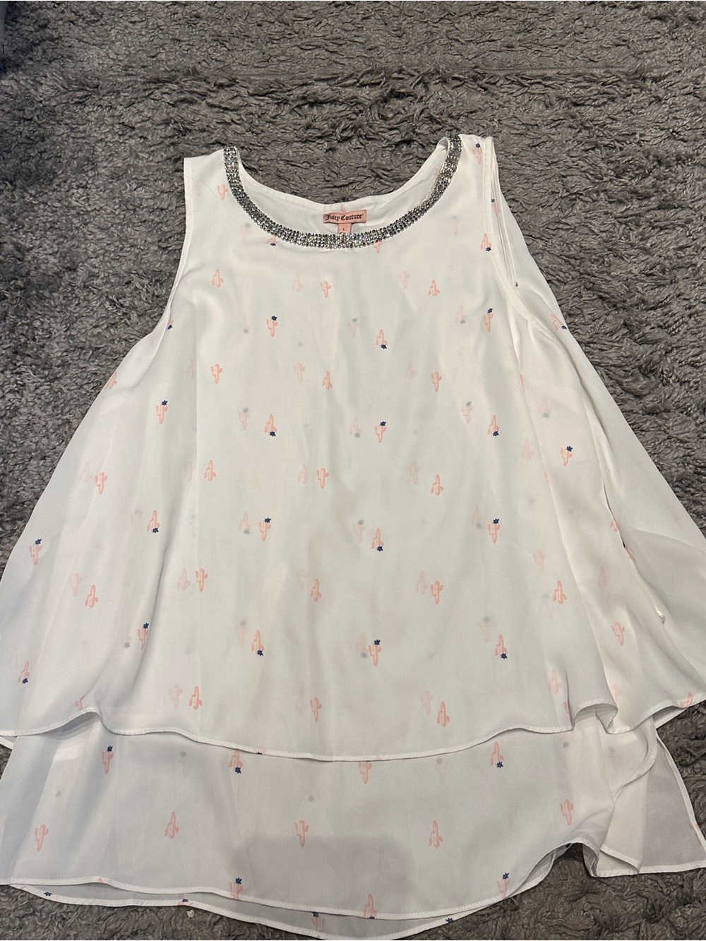 Juicy Couture White Layered Sleeveless Beaded-Neck Camisole